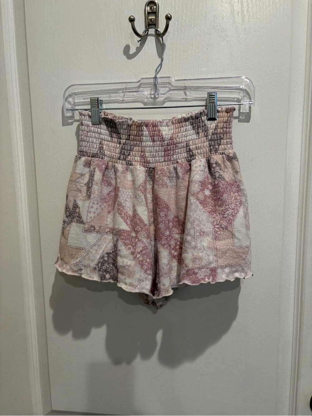 Z Supply High-Waist Smocked Patchwork Shorts - Pink, Cream